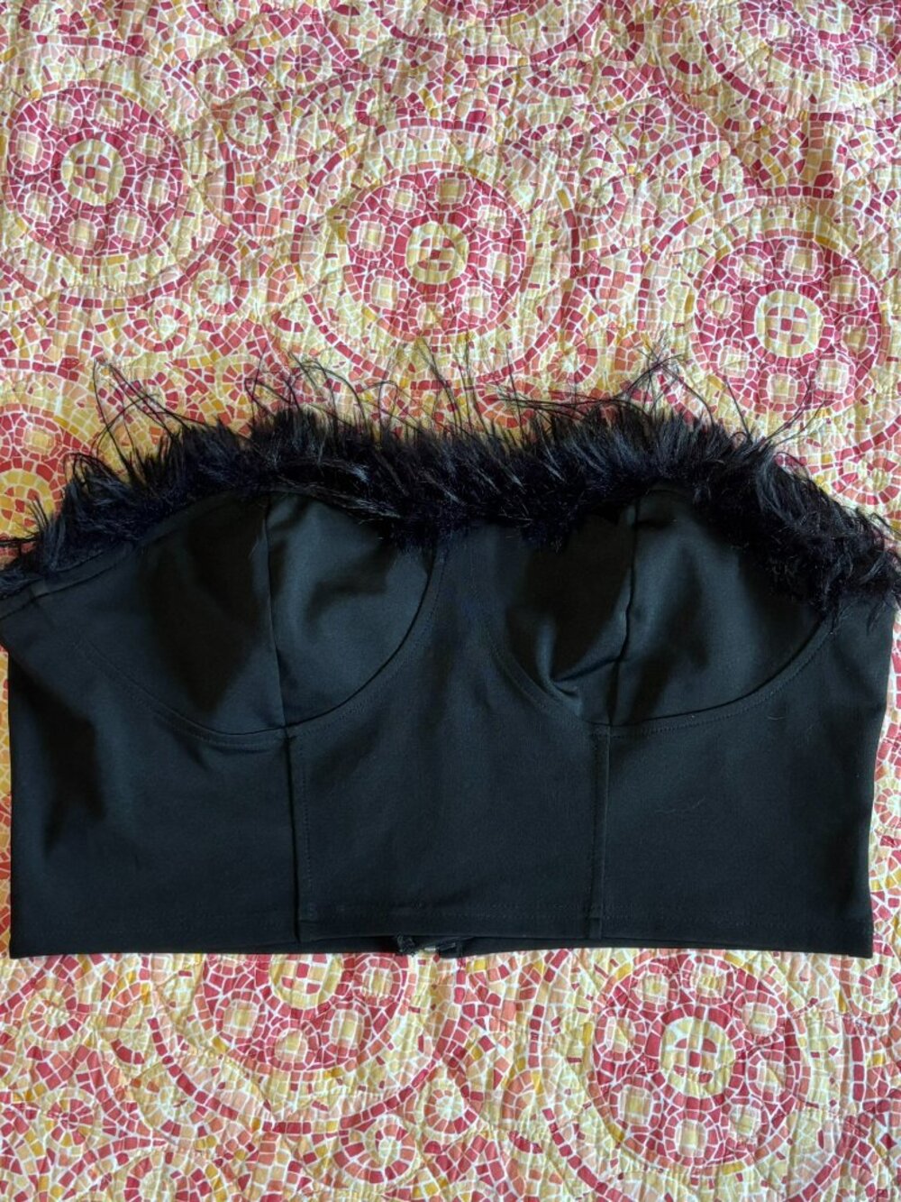 SHEIN Curve Black Feather Trim Strapless Corset Bustier Crop Top 1XL